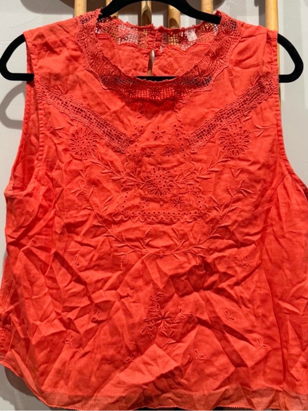 Free People Coral Sleeveless Embroidered Tank